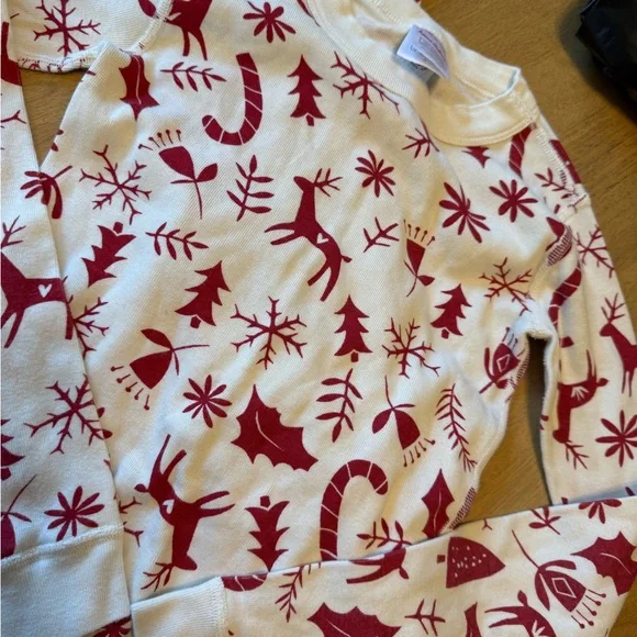 HANNA ANDERSSON 130 8 Reindeer Red Cream Long John Pajama Holiday Christmas New - Picture 3 of 3